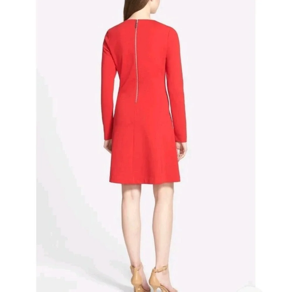 MICHAEL KORS Long Sleeve A-line Zip Ponte Dress Red Blaze 14